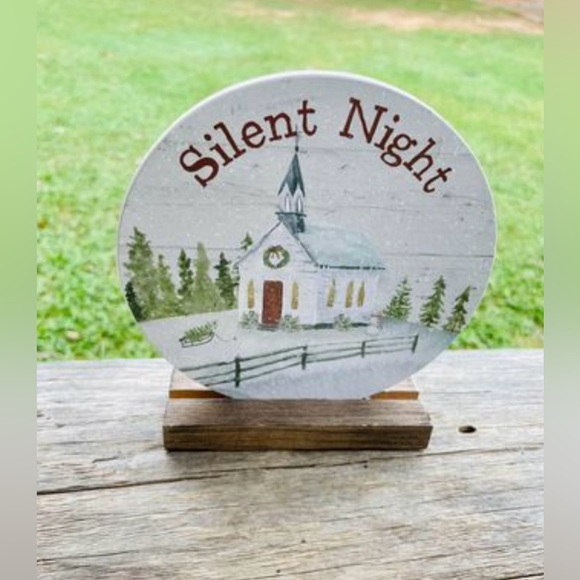 *Silent Night Round Sign on Base - Picture 2 of 9